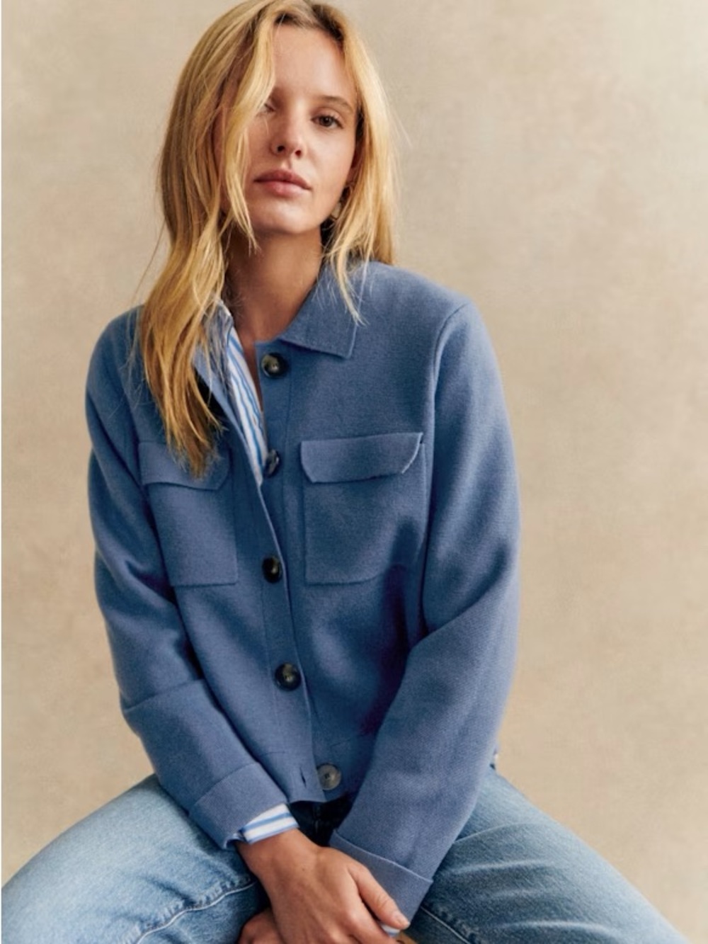 Sezane Betty Cardigan in washed blue